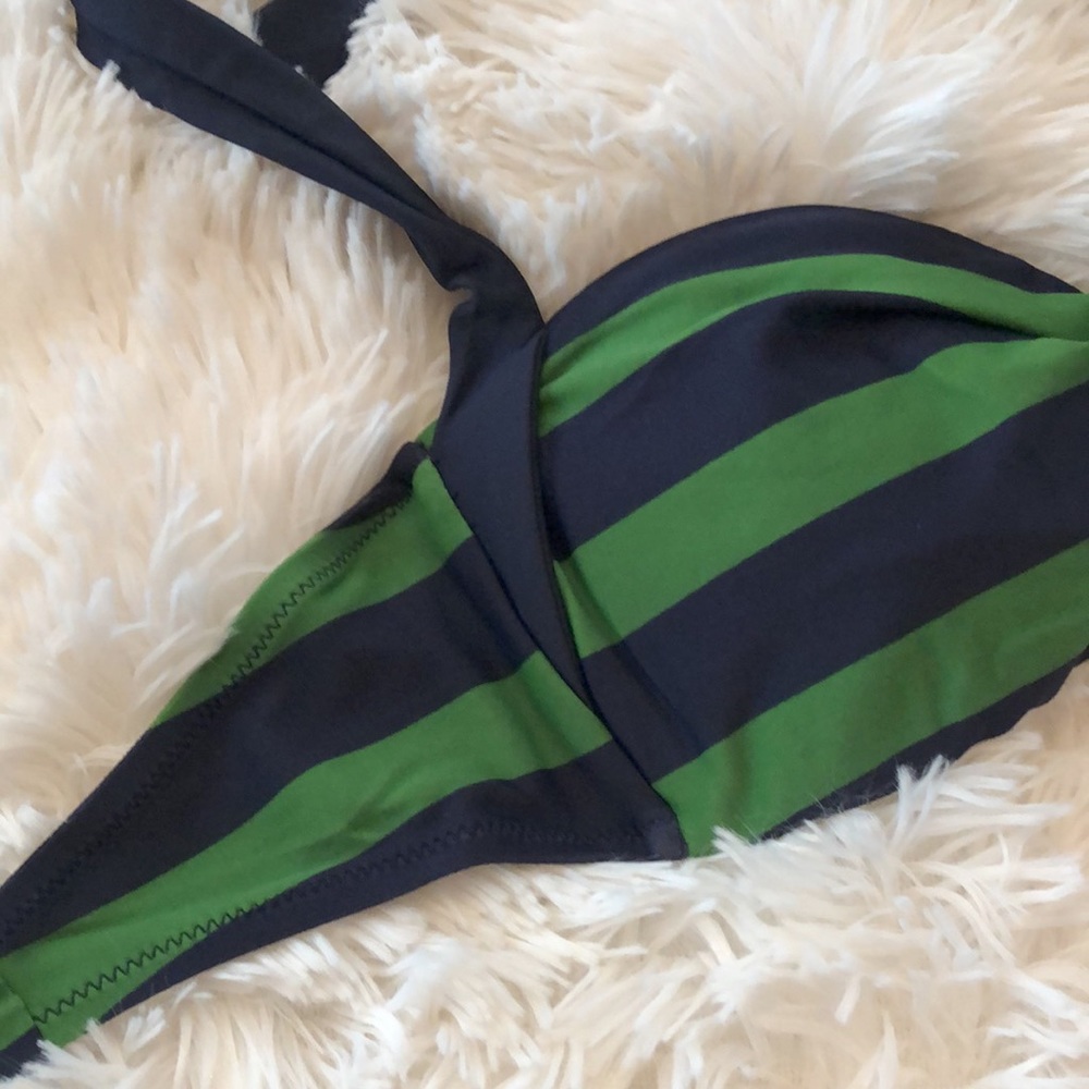 American Eagle Blue Green Stripe Twist Front Halter Top Swim Bikini Size Small - Picture 8 of 14